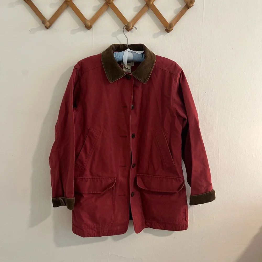 L.L. Bean Red Chore Jacket with Brown Corduroy Collar - Picture 2 of 6